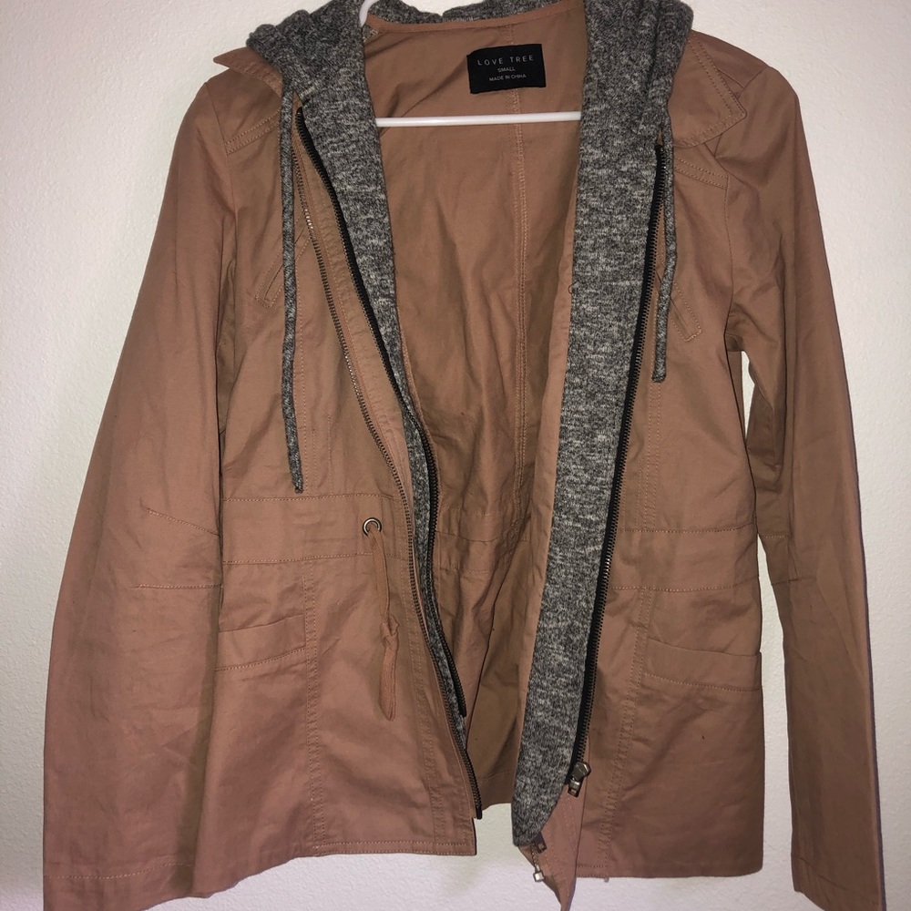 Camel Gray Hooded Jacket